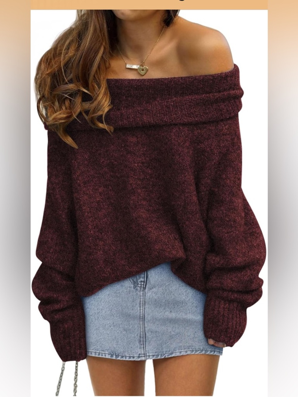 Off-Shoulder Burgundy Sweater Pullover - Women